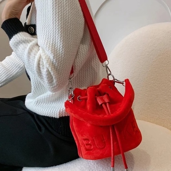 - RED SOFT MINI HOBO Bucket Bag 4 Women with Crossbody Strap & Drawstring bag - Picture 8 of 8
